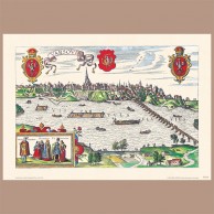 Panorama Warszawy (pomniejszona reprodukcja),  G.Braun i F. Hogenberg, 1618 r.